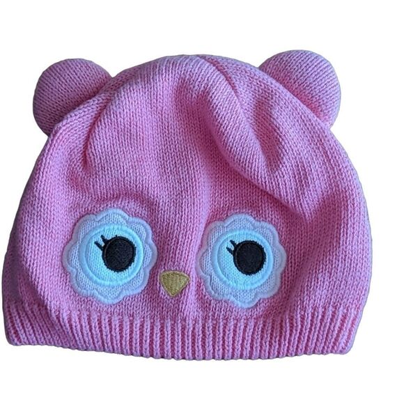 GYMBOREE INFANT GIRLS' SIZE 3-6 MONTHS KNIT PINK OWL HAT - Picture 1 of 5